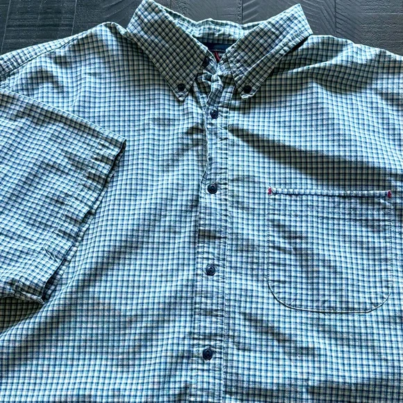 Vintage 2002 Gap Men’s Blue/White Plaid Short Sleeve Button Down Shirt Size XXL - Picture 3 of 8